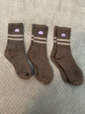 The North Face Brown Crew Socks with Tan Stripes - Pack of 3